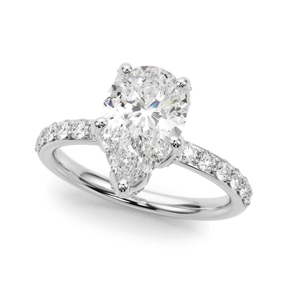 Olive Pear Hidden Halo Engagement Ring