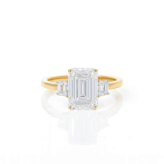 Emerald Trilogy Ring 3.11ct F VS1 18K Yellow Gold Lab-Grown