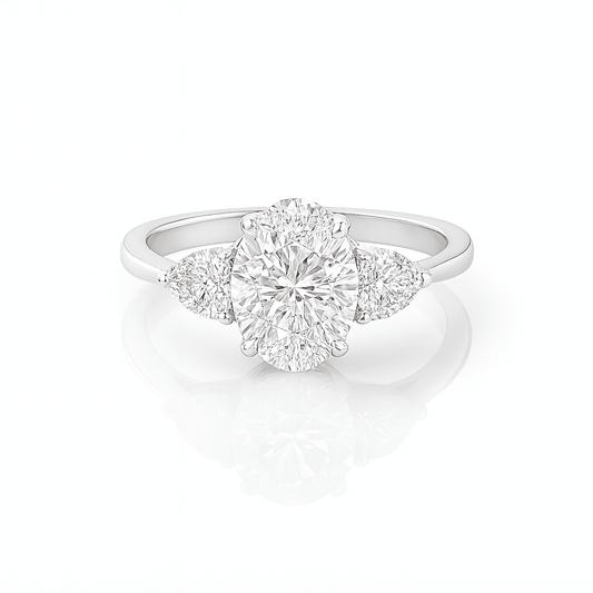 Oval Trilogy Ring 2.08ct E VS1 18K White Gold Lab-Grown