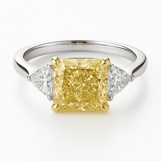 Cushion Solitaire Ring 3.42ct Fancy Intense Yellow VS1 Two Tone Lab-Grown