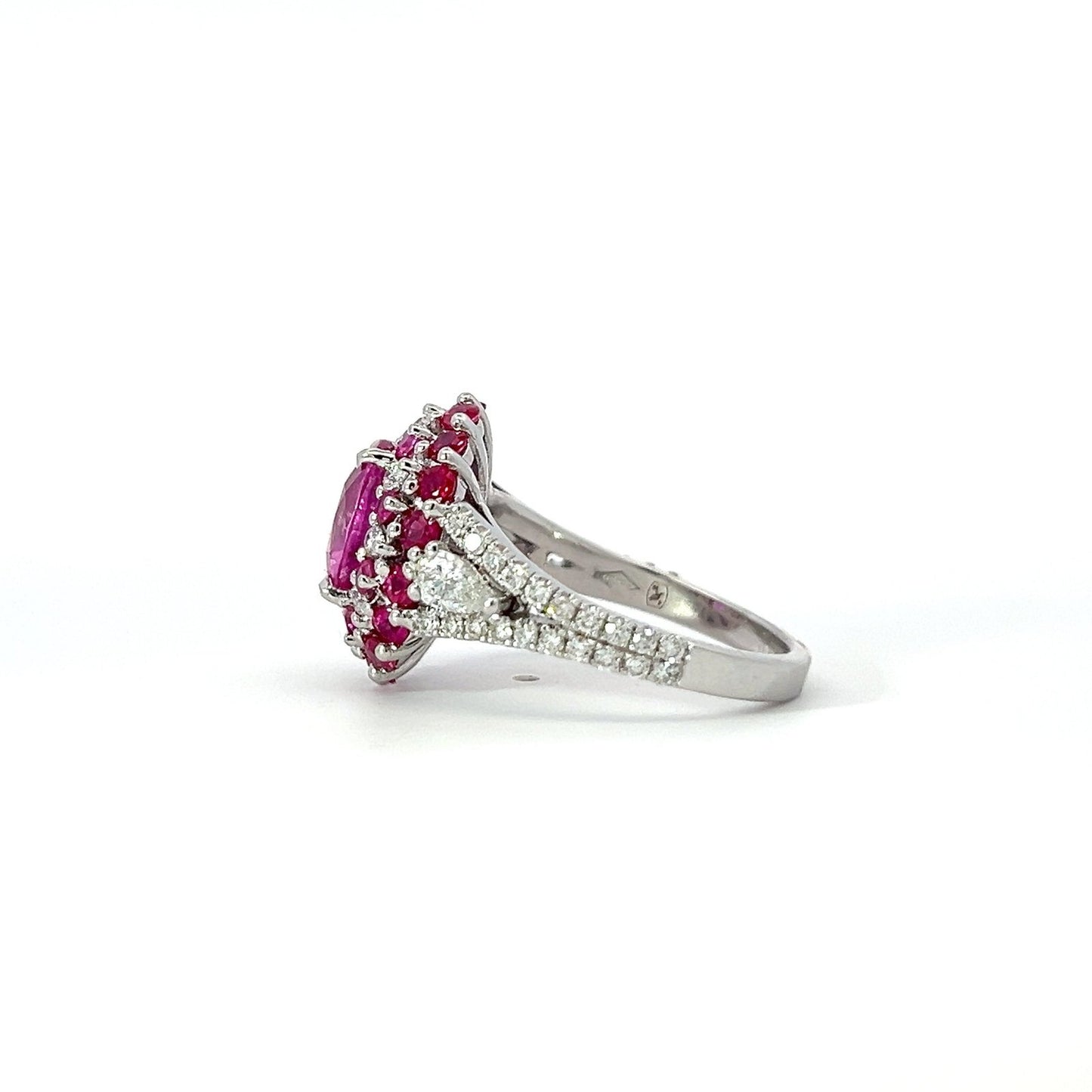 Pink Sapphire diamond cluster ring