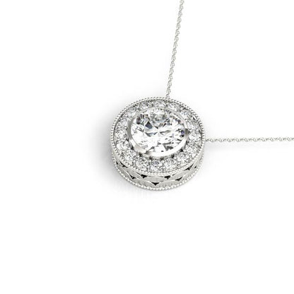 Vintage-Inspired Round Halo Diamond Pendant – 0.30 ct