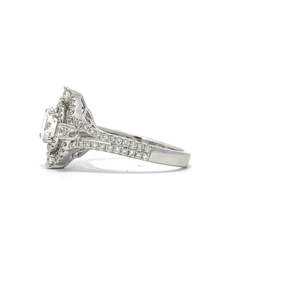 Art deco halo engagement ring