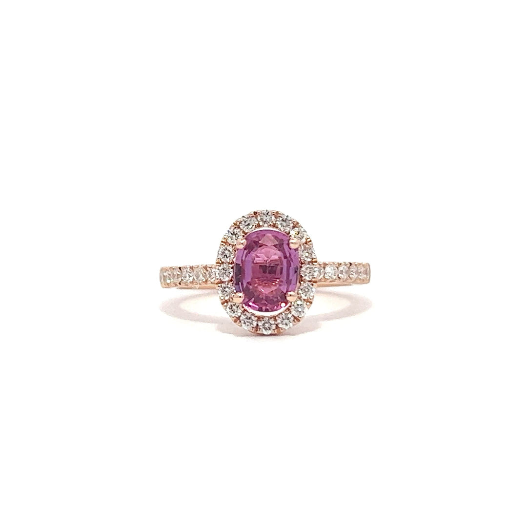 Pink sapphire rose gold engagement ring