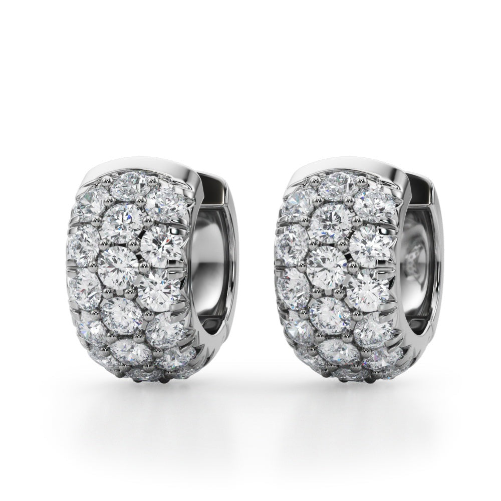 Three-Row Diamond Huggie Earrings – 3.04 ct