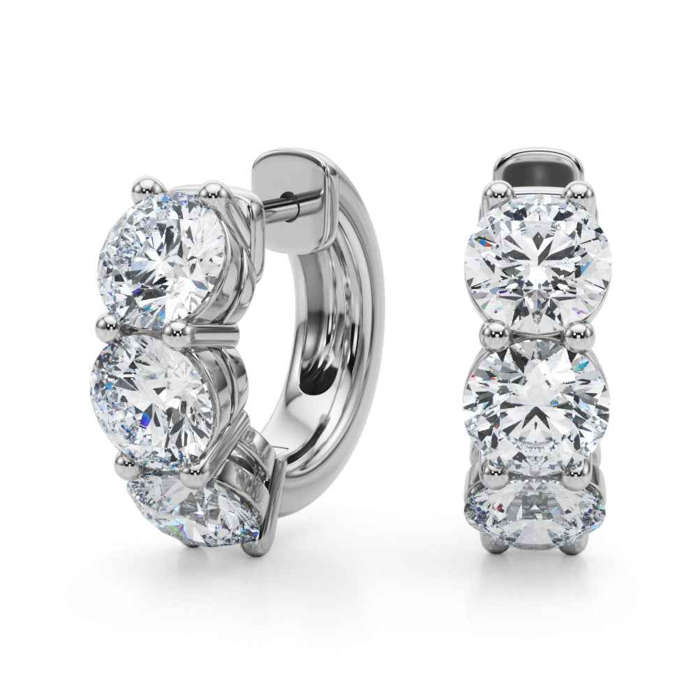 Three-Stone Diamond Huggie Earrings – 0.96 ct