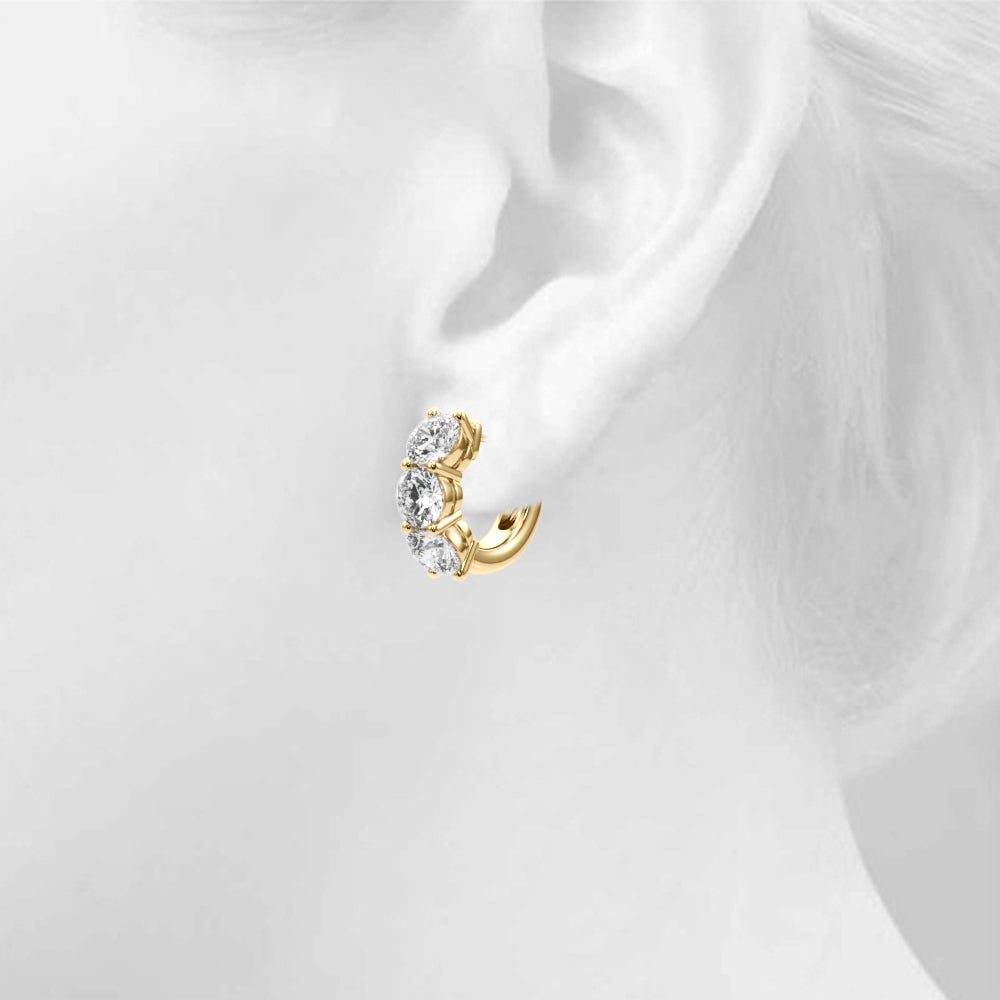 Three-Stone Diamond Huggie Earrings – 0.96 ct