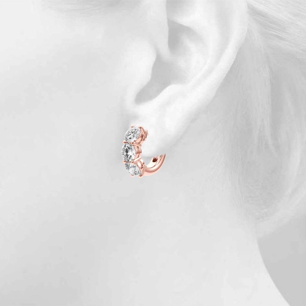 Three-Stone Diamond Huggie Earrings – 0.96 ct