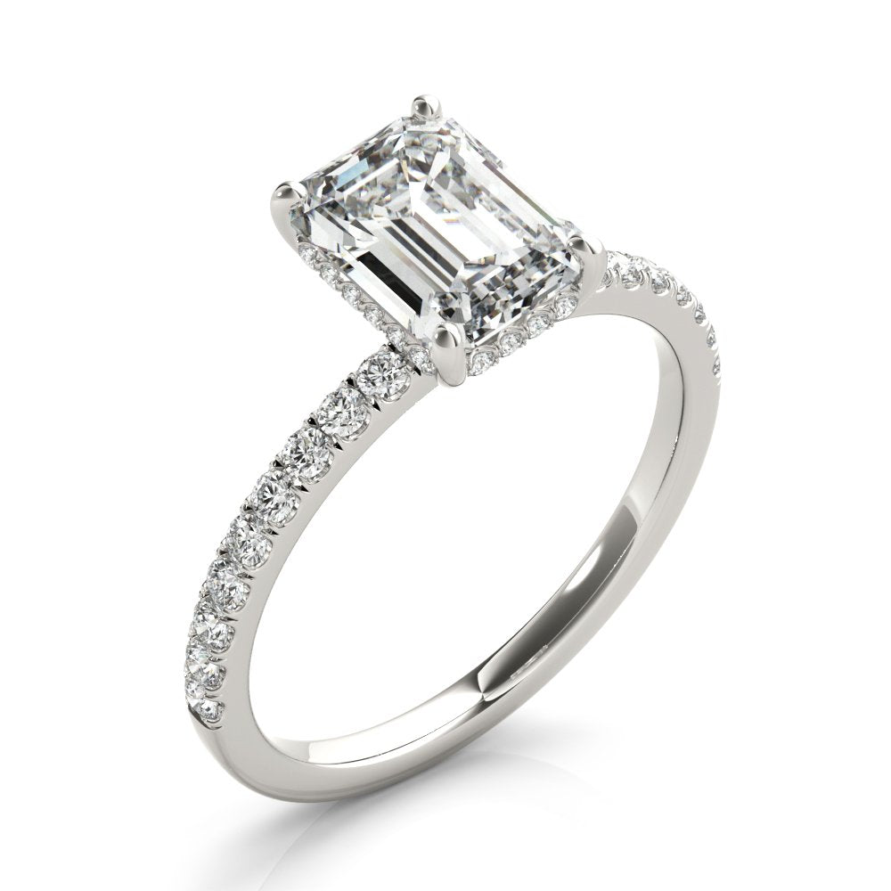 Jasmine Emerald-cut Hidden Halo Engagement Ring In 14k White Gold