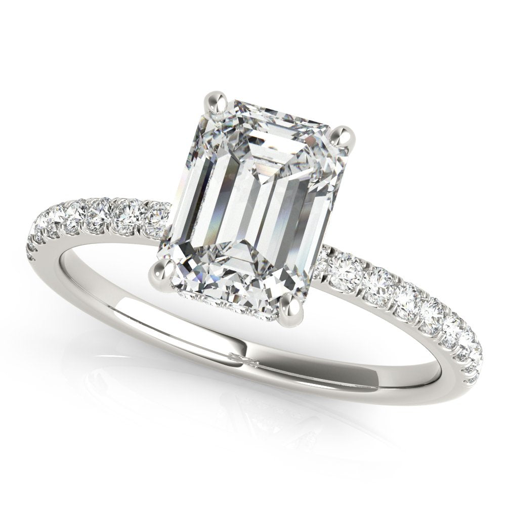 Jasmine Emerald-cut Hidden Halo Engagement Ring In 14k White Gold