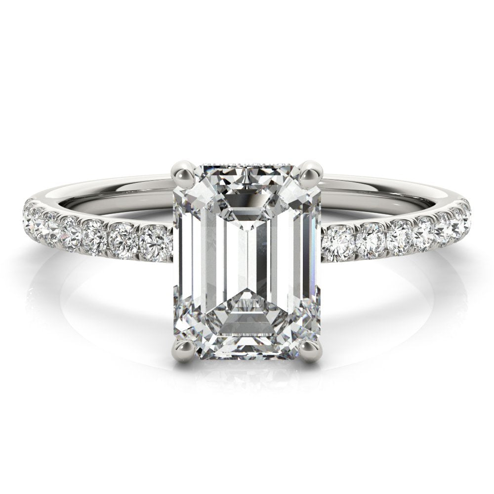Jasmine Emerald-cut Hidden Halo Engagement Ring In 14k White Gold