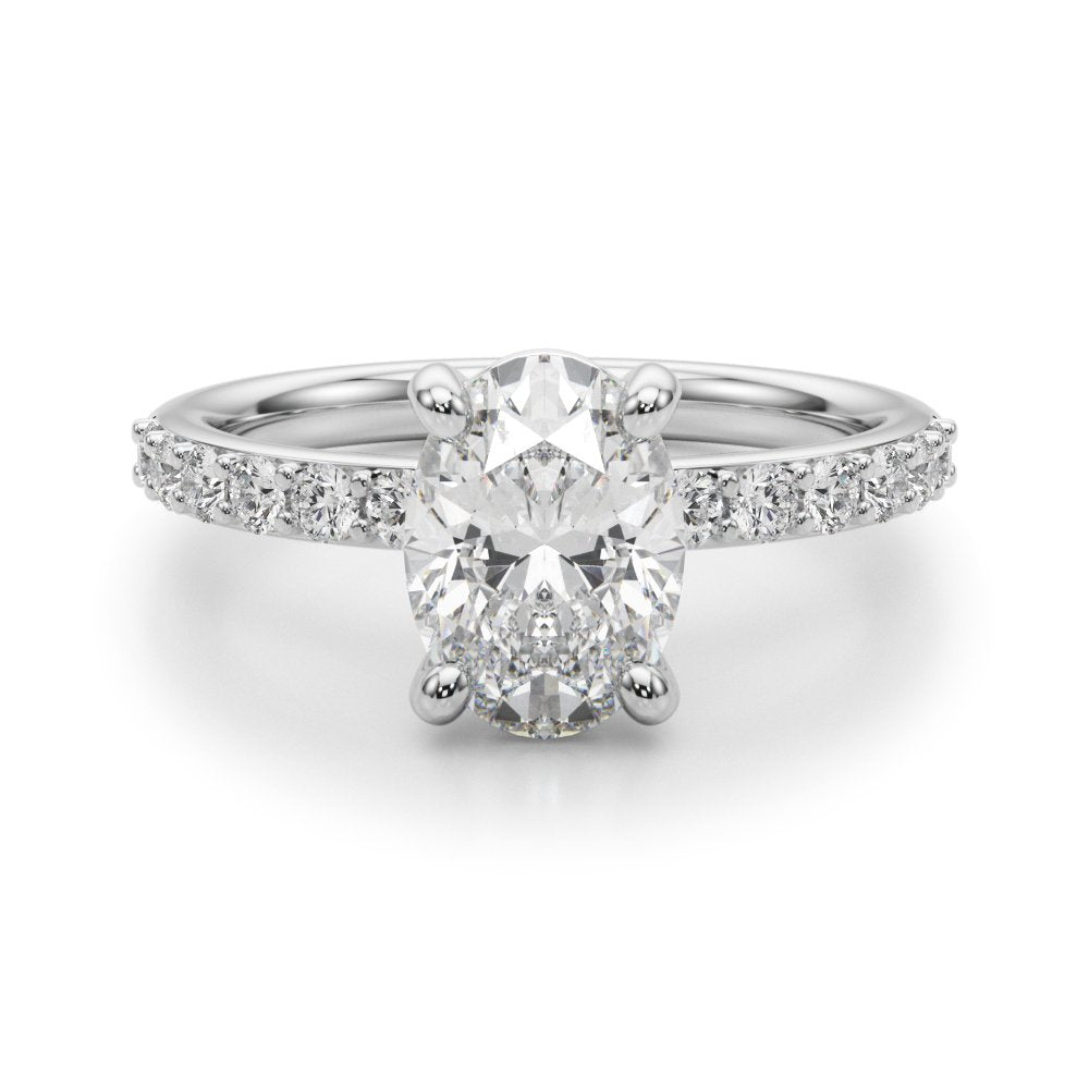 Alexa Oval Single Row Engagement Ring In 14k White Gold