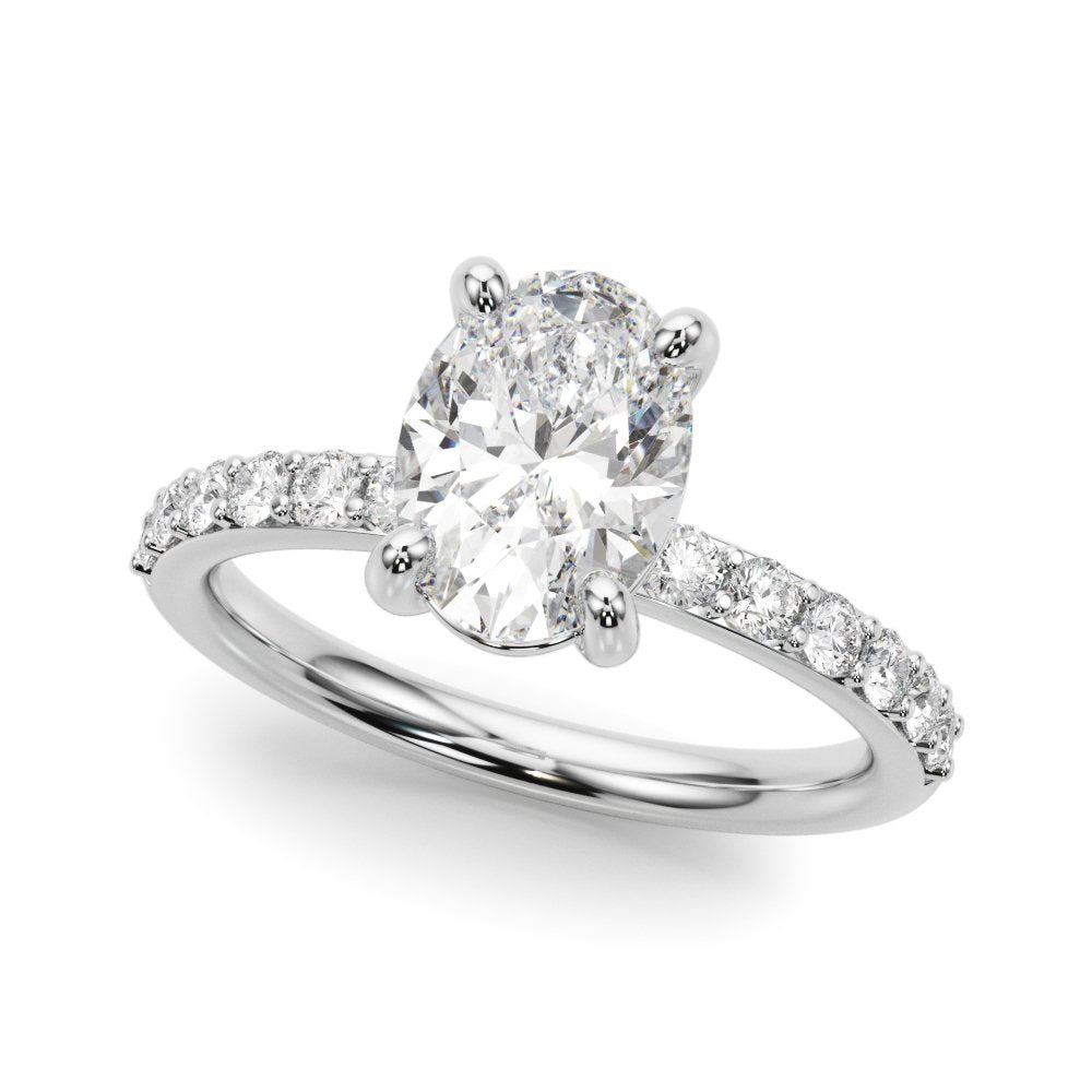 Alexa Oval Single Row Engagement Ring In 14k White Gold