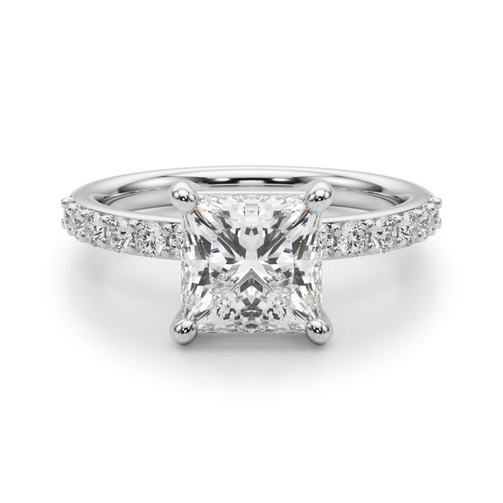 Bianca Princess-cut Single Row Engagement Ring In 14k White Gold