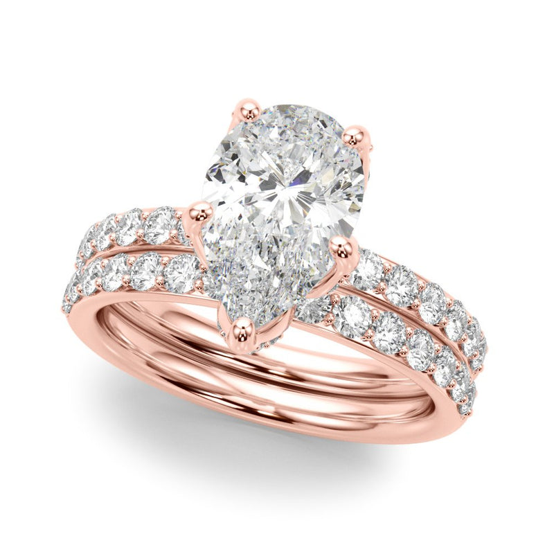 Olive Pear Hidden Halo Engagement Ring