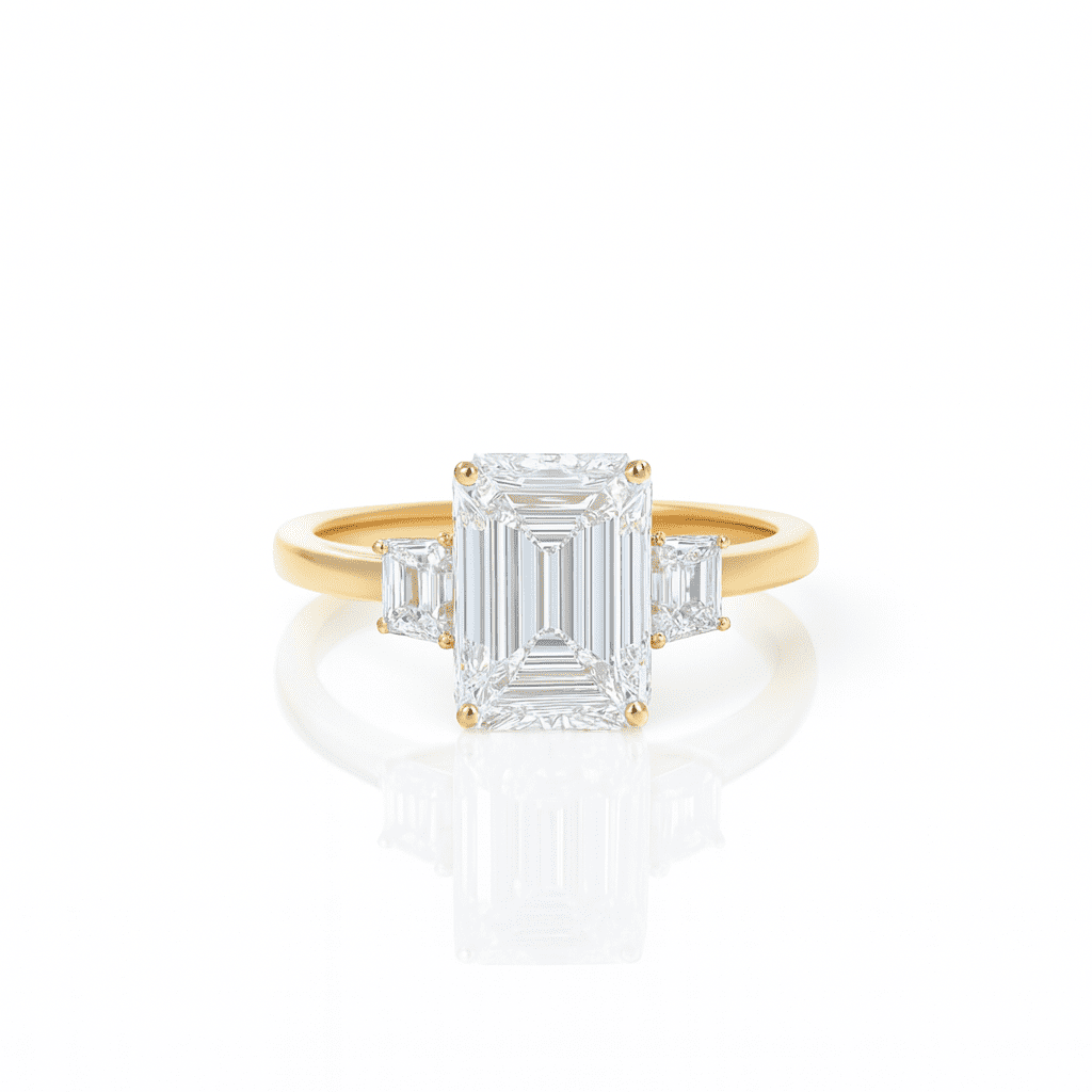 Emerald Trilogy Ring 3.11ct F VS1 18K Yellow Gold Lab-Grown