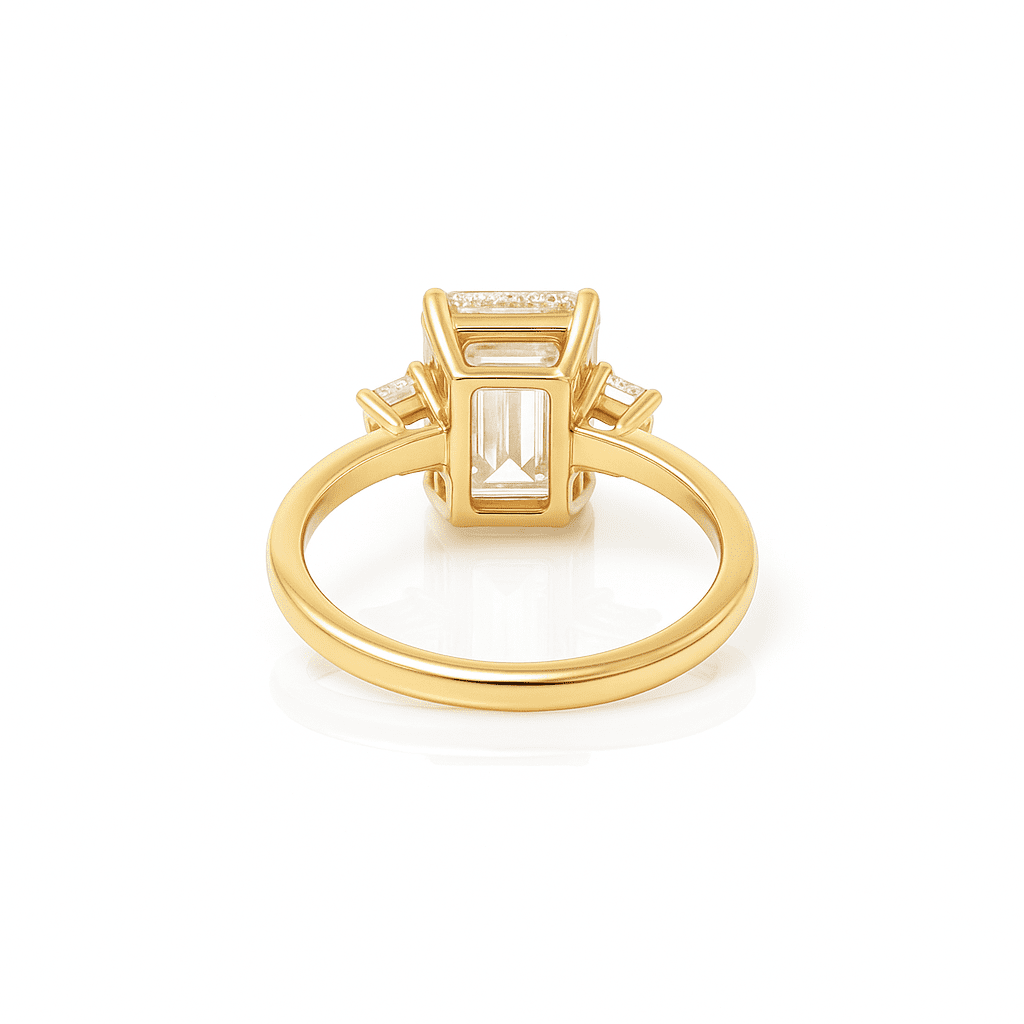 Emerald Trilogy Ring 3.11ct F VS1 18K Yellow Gold Lab-Grown