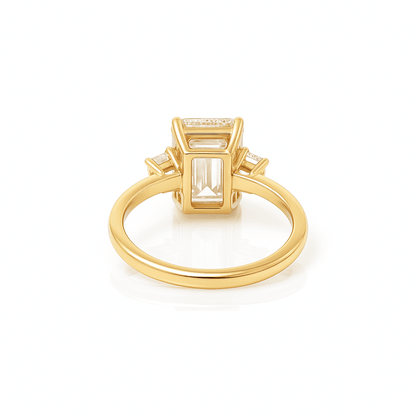 Emerald Trilogy Ring 3.11ct F VS1 18K Yellow Gold Lab-Grown