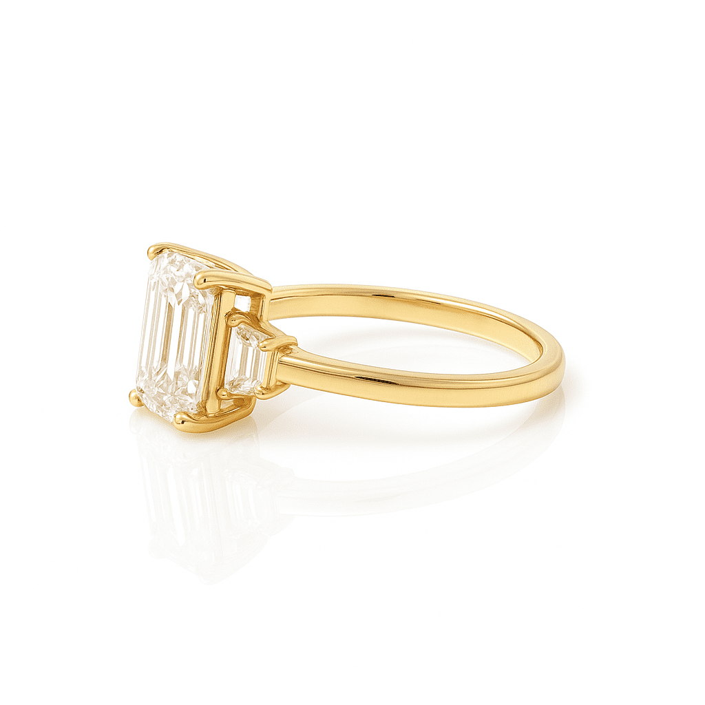 Emerald Trilogy Ring 3.11ct F VS1 18K Yellow Gold Lab-Grown