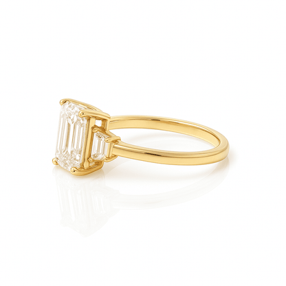 Emerald Trilogy Ring 3.11ct F VS1 18K Yellow Gold Lab-Grown