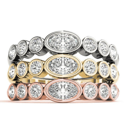 Bezel-Set Oval Diamond Stackable Wedding Band – 0.49 ct