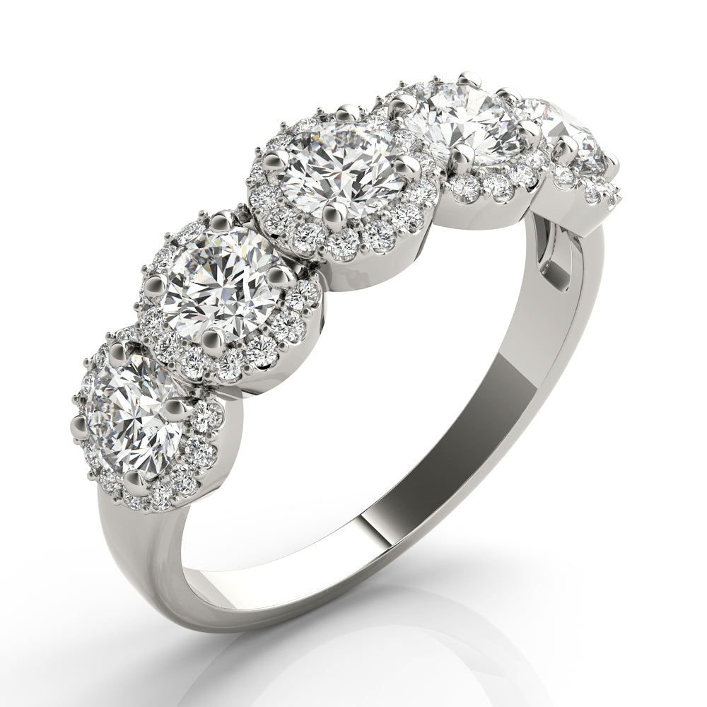 Five-Stone Round Halo Diamond Eternity Band – 0.74 ct