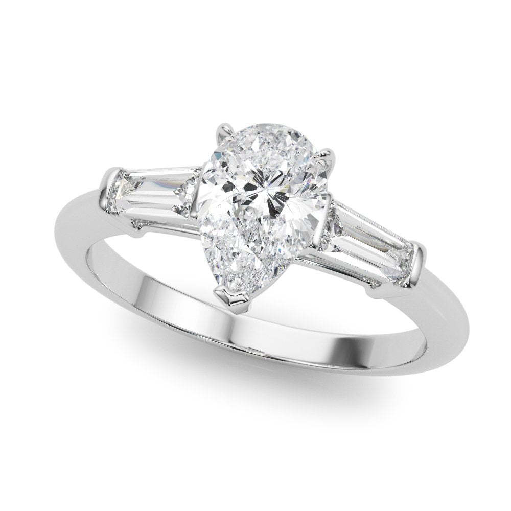 Salma Pear Three Stone Engagement Ring In 14k White Gold