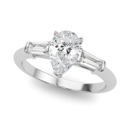 Salma Pear Three Stone Engagement Ring In 14k White Gold