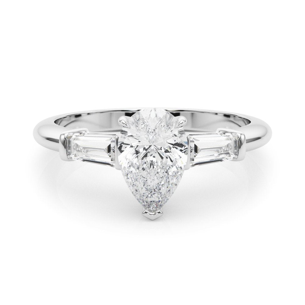 Salma Pear Three Stone Engagement Ring In 14k White Gold