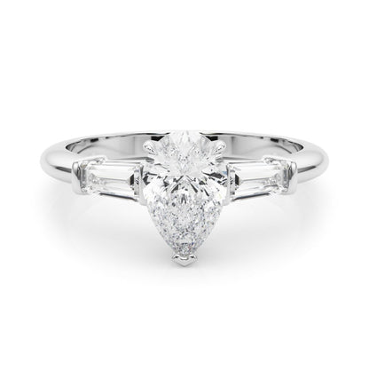 Salma Pear Three Stone Engagement Ring In 14k White Gold