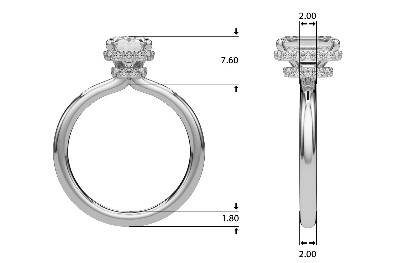 Grace Emerald Cut Hidden Halo Engagement Ring