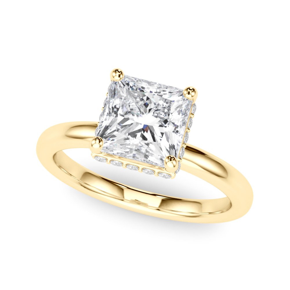 Julia Princess Cut Diamond Band Hidden Halo Engagement Ring