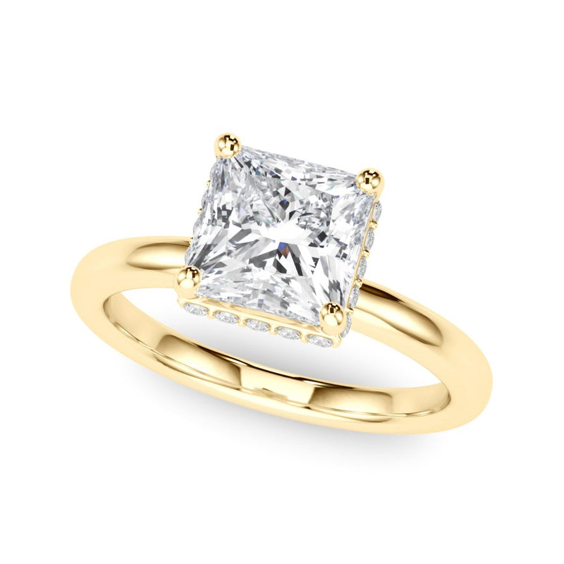 Julia Princess Cut Diamond Band Hidden Halo Engagement Ring