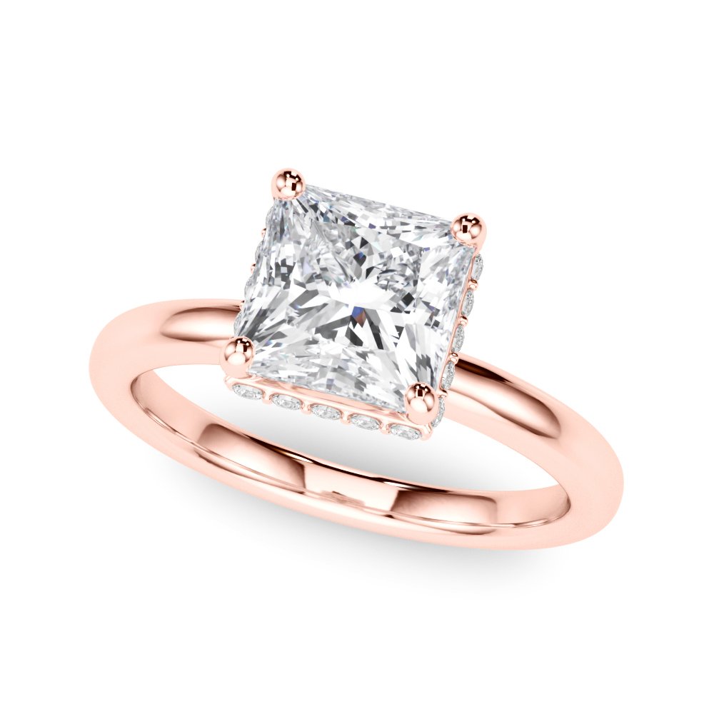 Julia Princess Cut Diamond Band Hidden Halo Engagement Ring