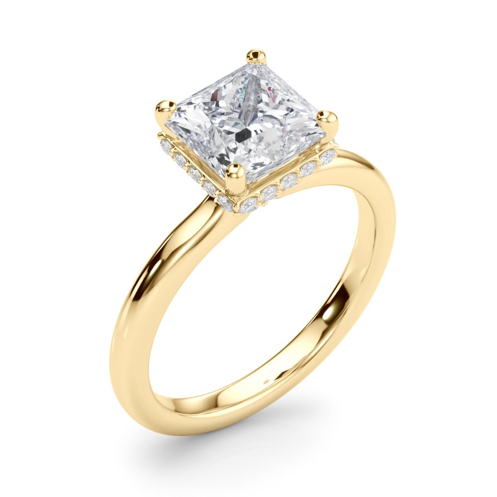 Julia Princess Cut Diamond Band Hidden Halo Engagement Ring