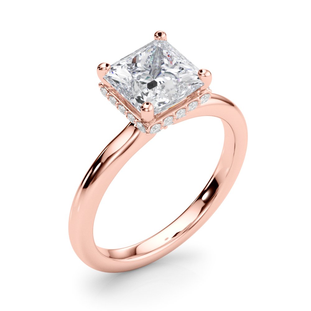 Julia Princess Cut Diamond Band Hidden Halo Engagement Ring