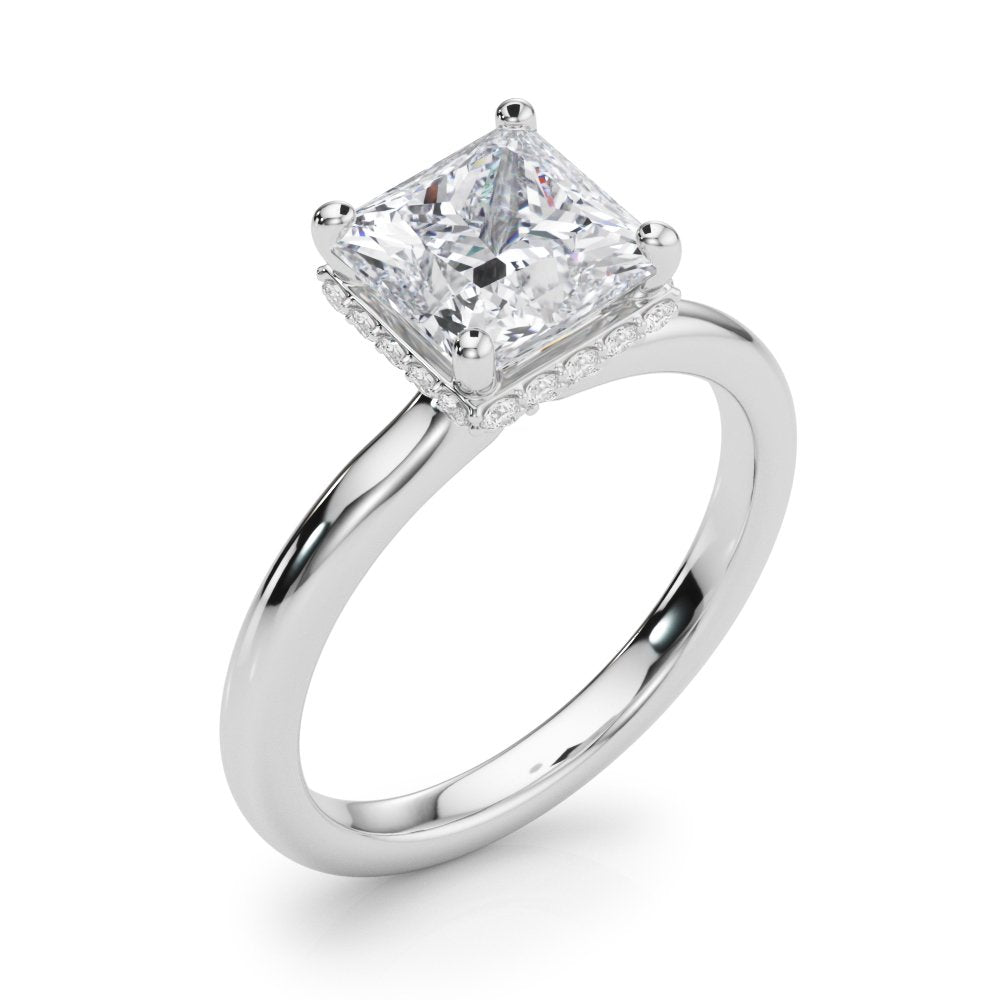 Julia Princess Cut Diamond Band Hidden Halo Engagement Ring