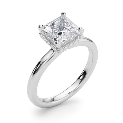 Julia Princess Cut Diamond Band Hidden Halo Engagement Ring