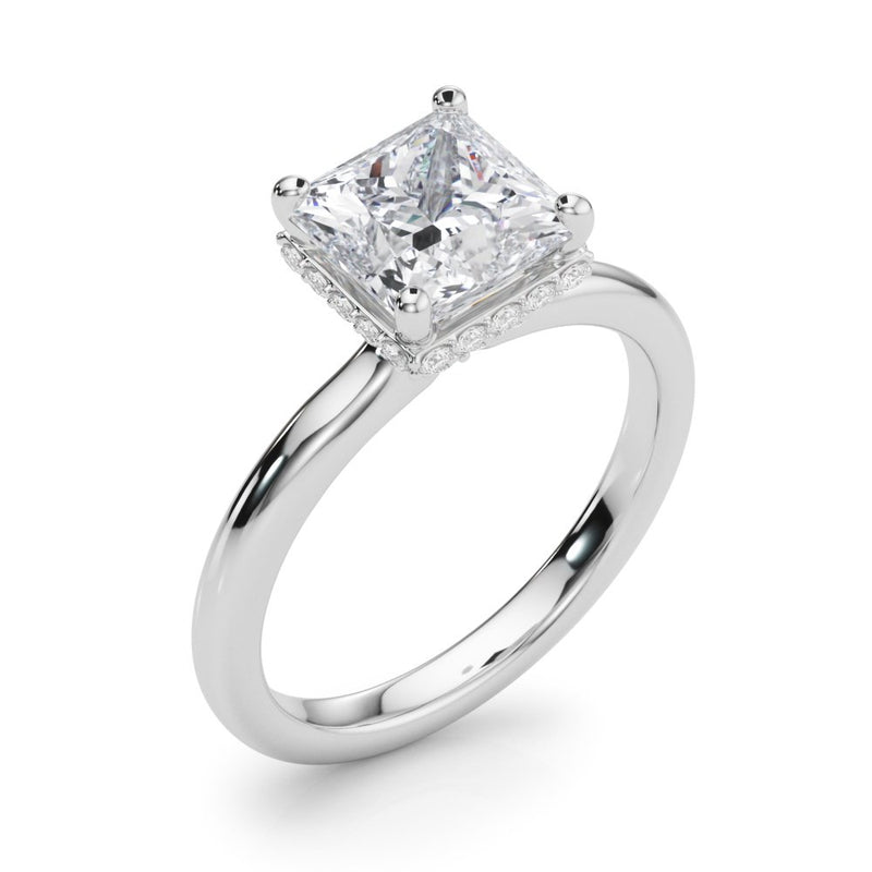 Julia Princess Cut Diamond Band Hidden Halo Engagement Ring
