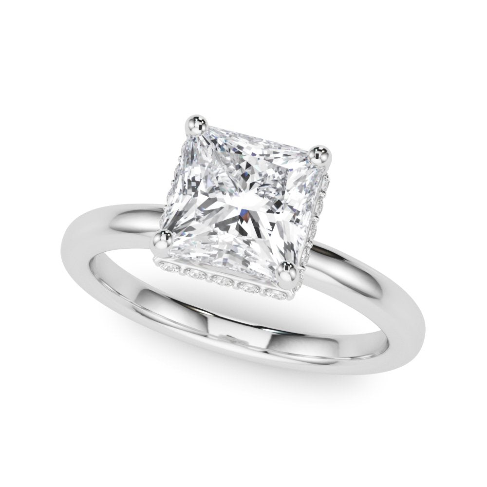 Julia Princess Cut Diamond Band Hidden Halo Engagement Ring
