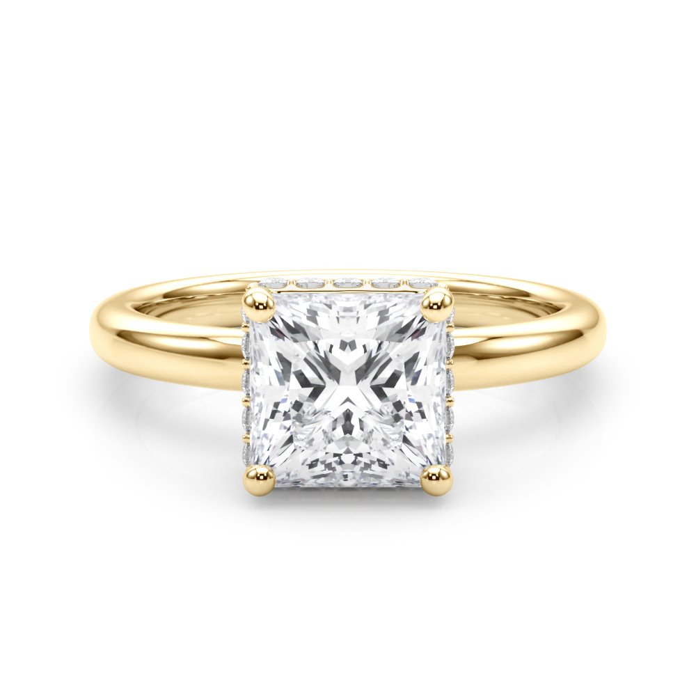 Julia Princess Cut Diamond Band Hidden Halo Engagement Ring