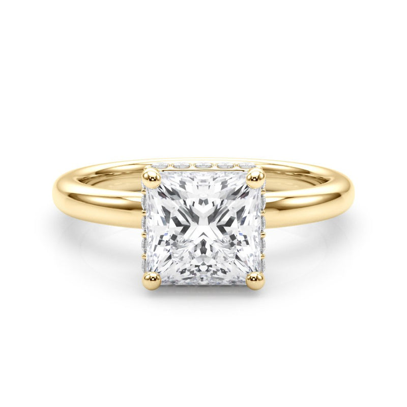 Julia Princess Cut Diamond Band Hidden Halo Engagement Ring