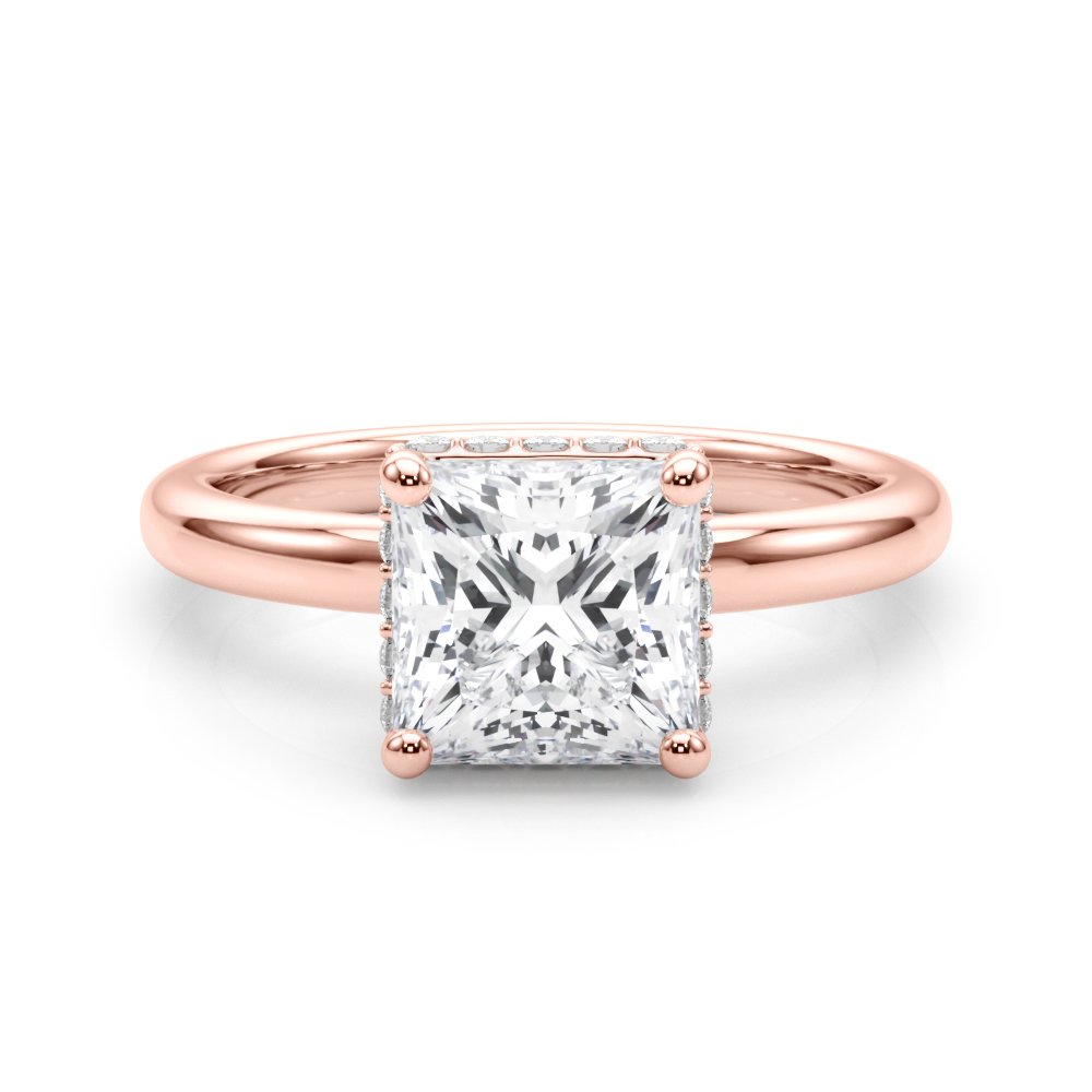 Julia Princess Cut Diamond Band Hidden Halo Engagement Ring