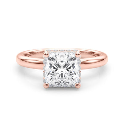 Julia Princess Cut Diamond Band Hidden Halo Engagement Ring