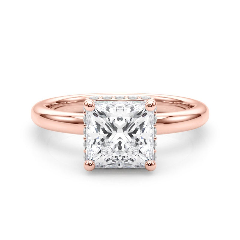 Julia Princess Cut Diamond Band Hidden Halo Engagement Ring