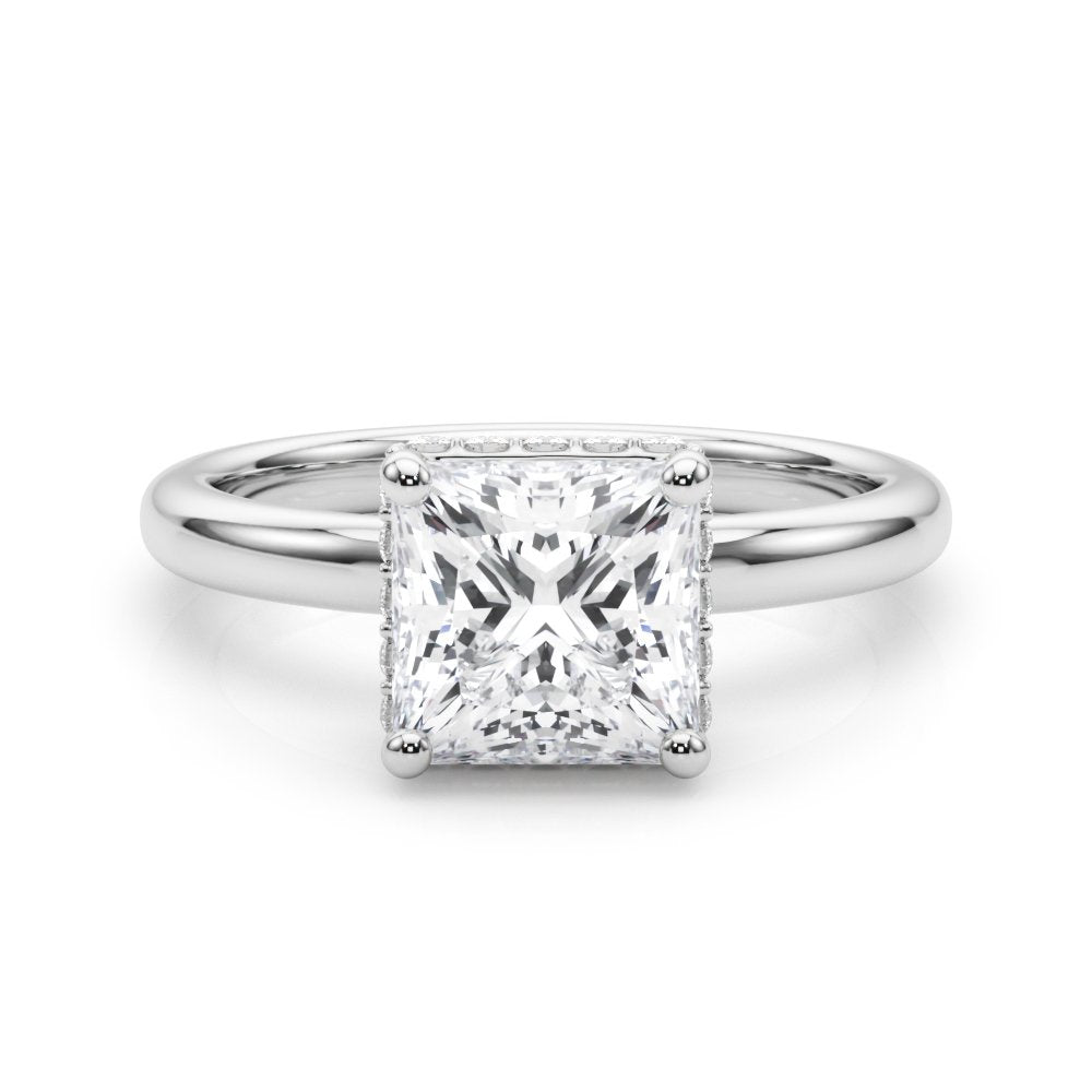 Julia Princess Cut Diamond Band Hidden Halo Engagement Ring
