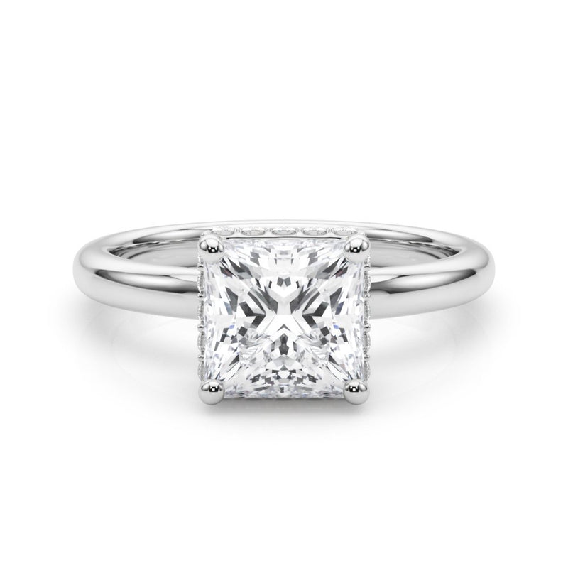 Julia Princess Cut Diamond Band Hidden Halo Engagement Ring