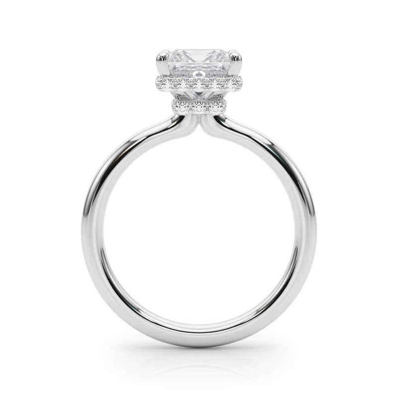 Julia Princess Cut Diamond Band Hidden Halo Engagement Ring