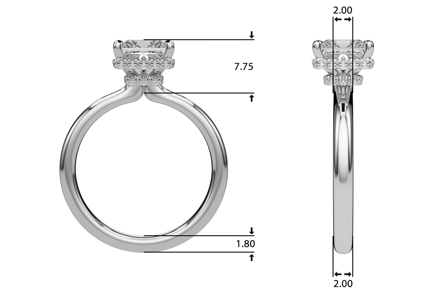 Julia Princess Cut Diamond Band Hidden Halo Engagement Ring