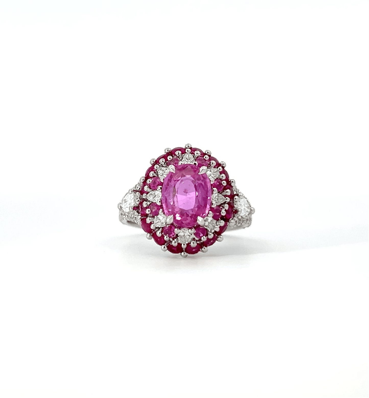 Pink Sapphire diamond cluster ring